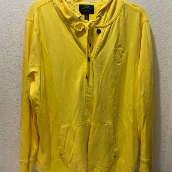 Vintage Ralph Lauren Embroidered Canary Yellow Button Up Hoodie Jacket Size 2XL - Picture 2 of 8